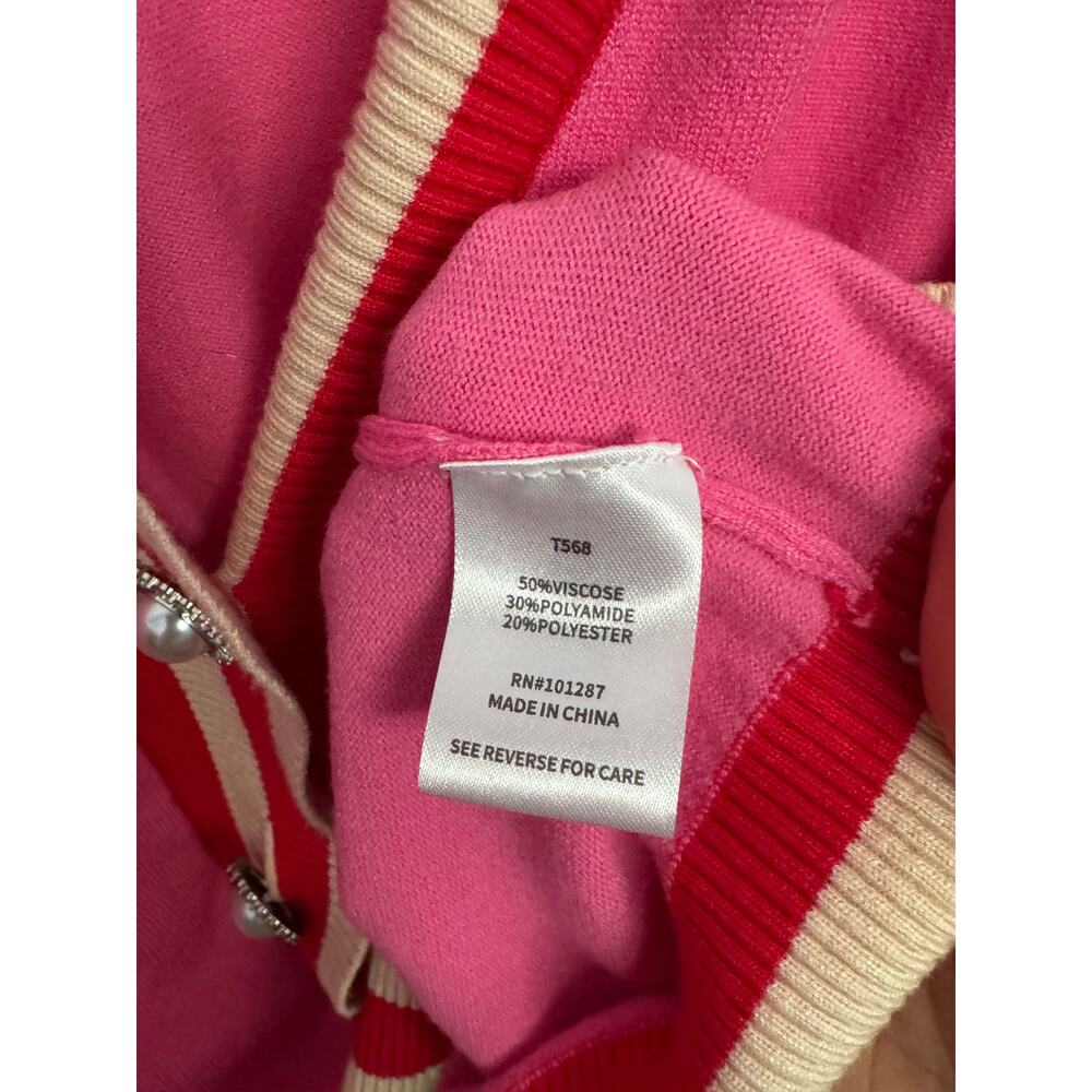 Alexia Admor Frances Stripe Trim Cardigan in Pink Size XL - Picture 5 of 5